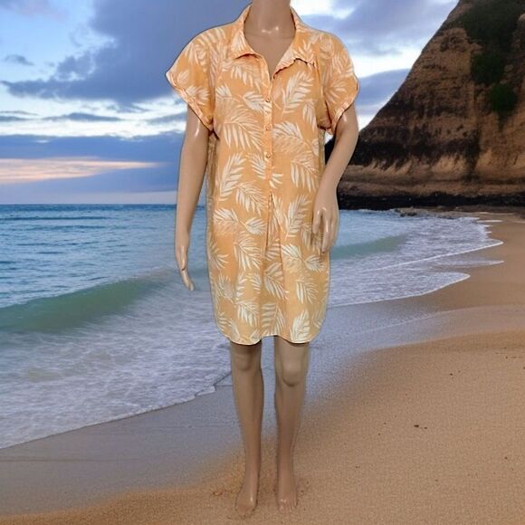 Faherty Hana Dress S Linen Blend Palm Print Short Sleeved Beachy Coastal Summer - Picture 1 of 16